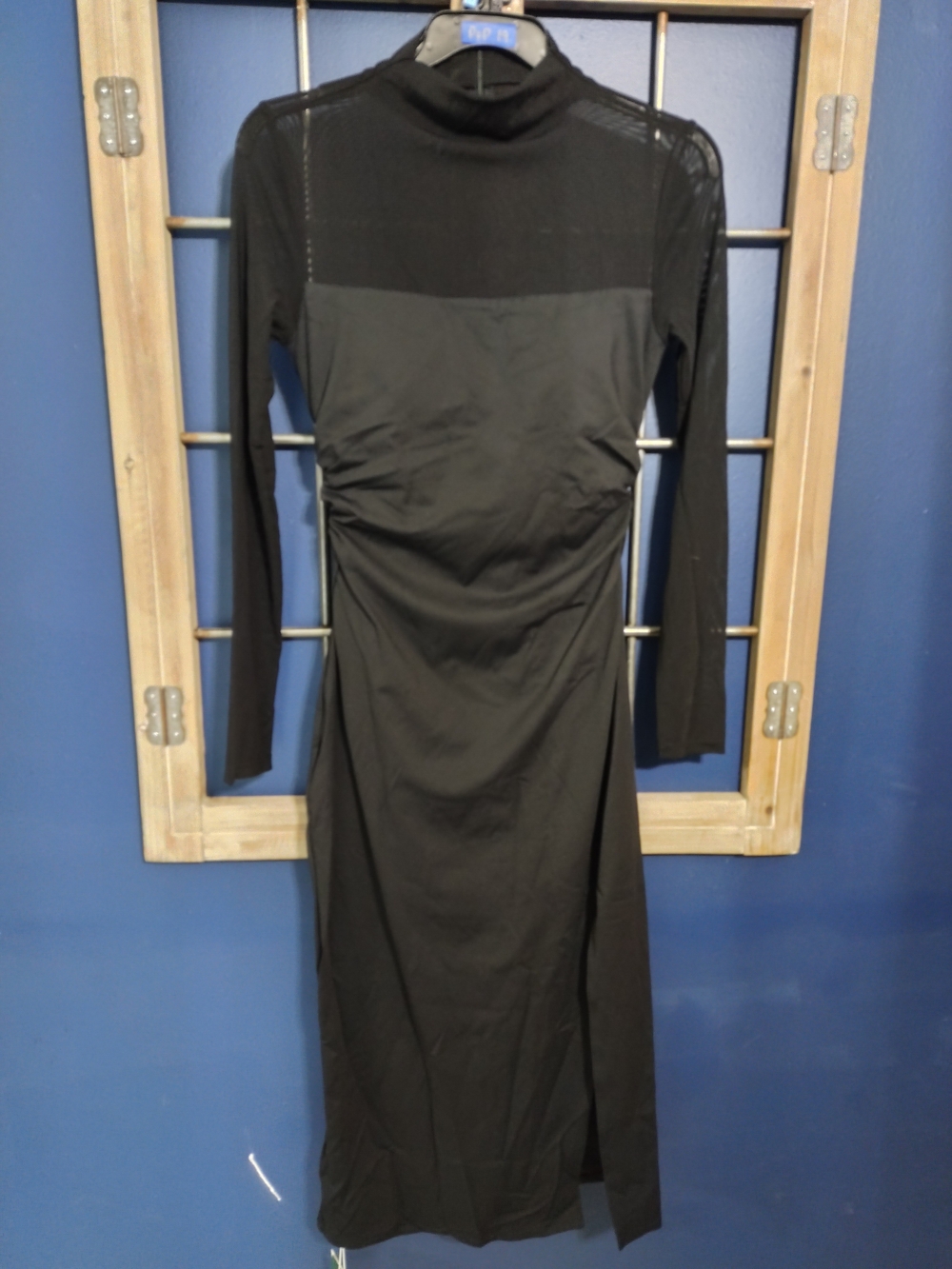 HALARA Black Long Sleeve Turtleneck Midi Dress